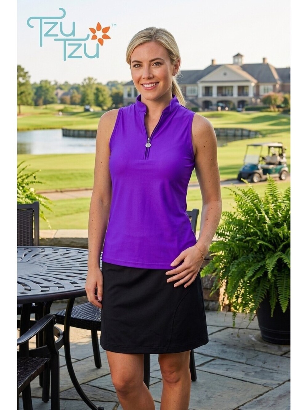 NEW Tzu Tzu Sport Bella Women XL Iris Purple Sleeveless Top 1/4 Zip NWT